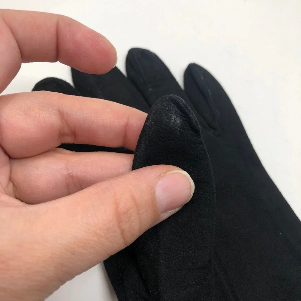 Vintage Valentino Suede Night Gloves Womens 6.5 Silk Lining Black